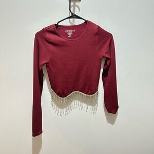 Harper Burgundy Crop Top with Beaded Fringe Small
